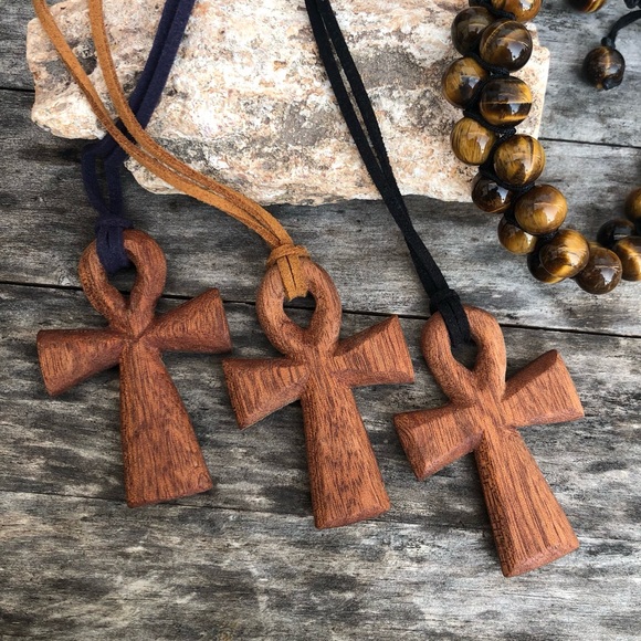 Hand-Carved Mahogany Wooden Ankh Necklace - Picture 9 of 10